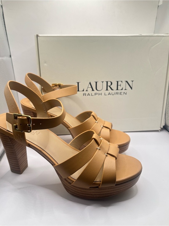Lauren Ralph Lauren Shoes - Lauren Ralph Lauren Sofia New Womens 6.5 Tan Leather Platform Block Heel Sandals